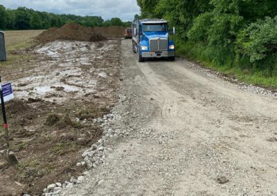 Dump truck delivering gravel to construction site