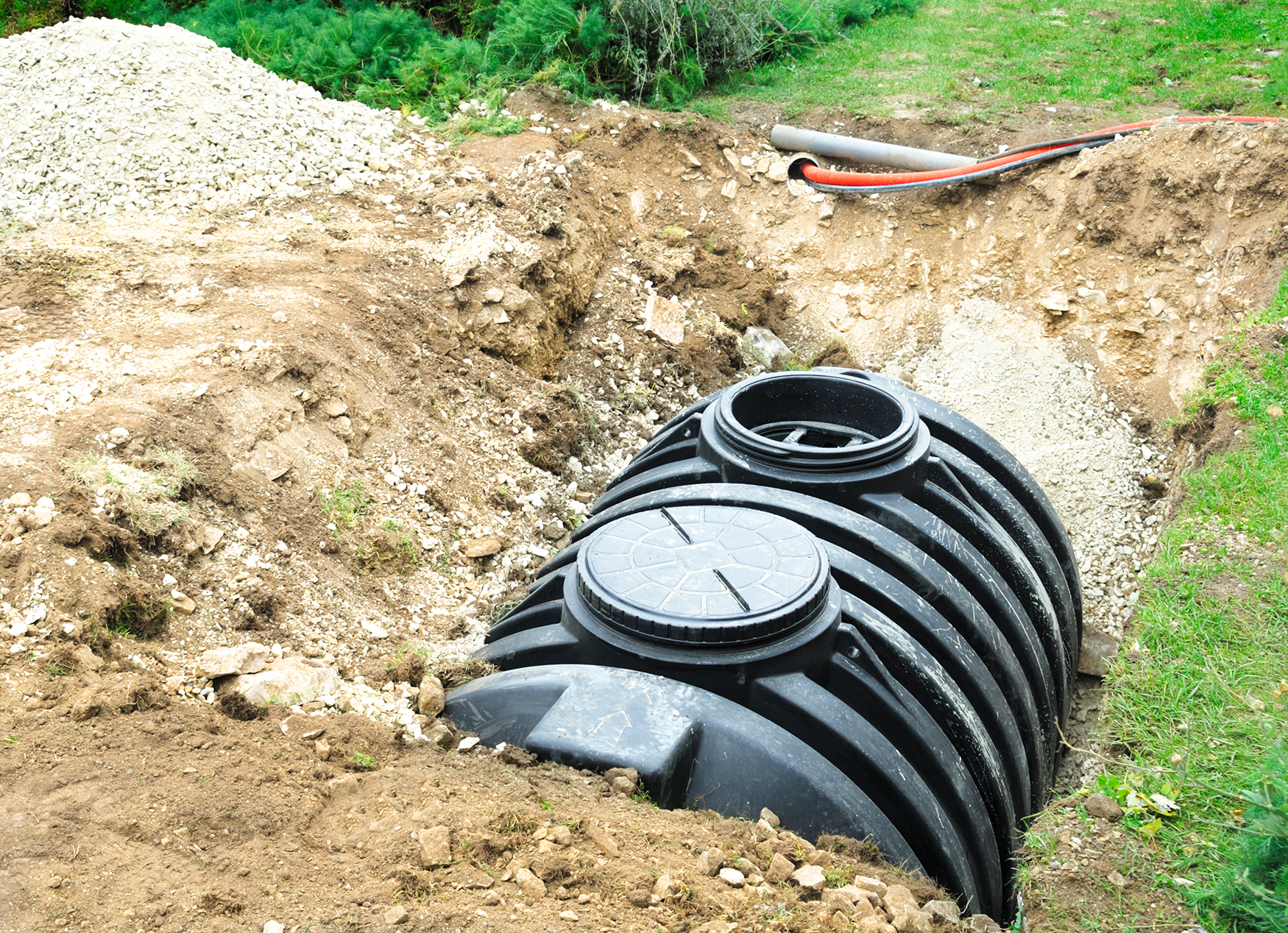 Installed septic tank in process at a residence in Lancaster, Ohio